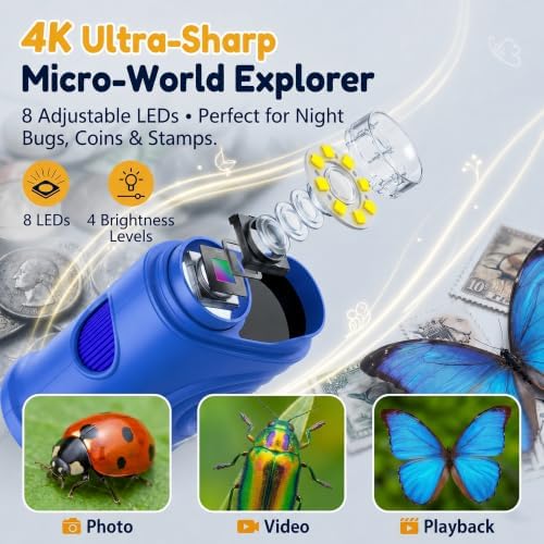Kids Microscope, 1000X Handheld Digital Pocket Microscope with 2.4" IPS Screen & 8 LEDs, Rechargeable STEM Educational Science Toy for Outdoor Exploration, Gift for Boys Girls Age 4-12, Blue - Image 4