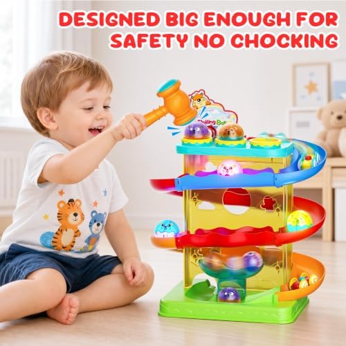 2-in-1 Ball Drop & Car Ramp Race Track Montessori Toy for Toddlers Ages 1-5 - Image 3