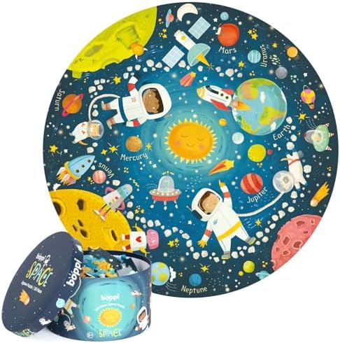 boppi Space Round Jigsaw Puzzle with 100% Recycled Card Solar System Astronauts 150 Pieces for Children 5 6 7 8 Years 58cm Diameter by IndoorOutdoorKidsToys