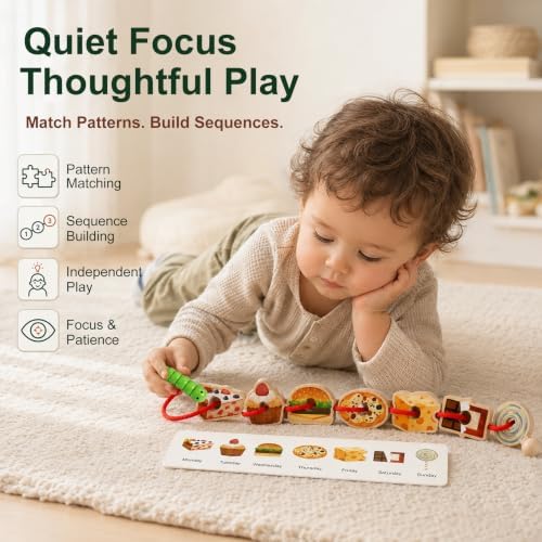 Wooden Lacing Caterpillar Threading Toy Beads Sequencing Set,Gift for 2yrs+ - Image 3
