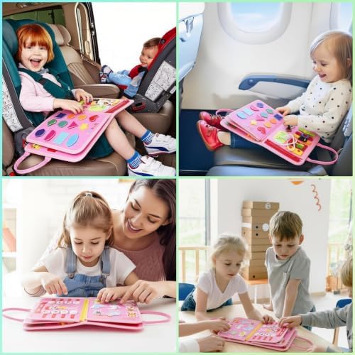 Busy Board for Toddlers，Montessori Busy Board with Sensory Activities, Fine Motor Skills Learning Toy, Travel Activity Book for Airplane and Car, Educational Gift for Boys and Girls - Image 4