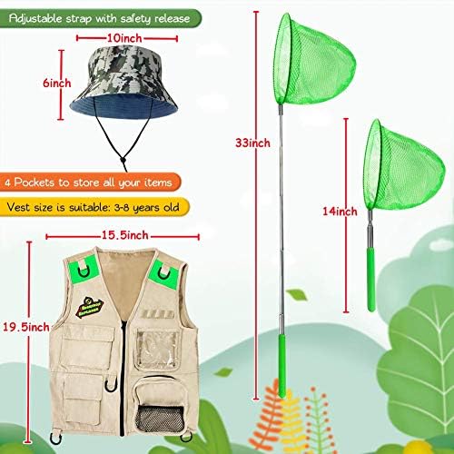 ESSENSON Outdoor Explorer Kit & Bug Catcher Kit with Vest, Binoculars, Magnifying Glass, Butterfly Net, Hat and Backpack Camping Adventure Toy Birthday Gift for Boys & Girls Age 3-12 Year Old - Image 6