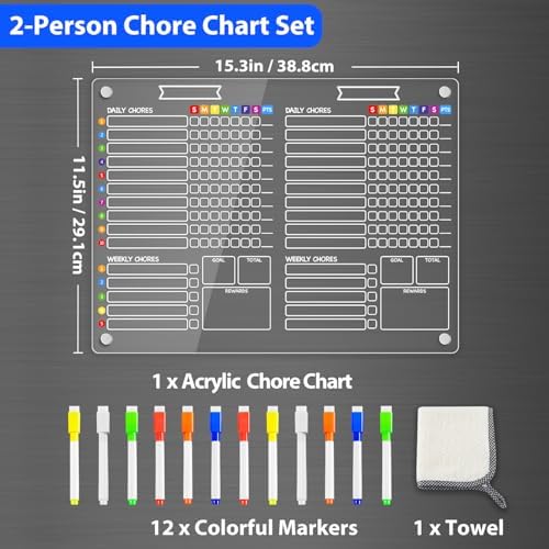 PigPotParty 2-in-1 Acrylic Magnetic Chore Chart for 2 Kids, Large 16x12 in - Image 6