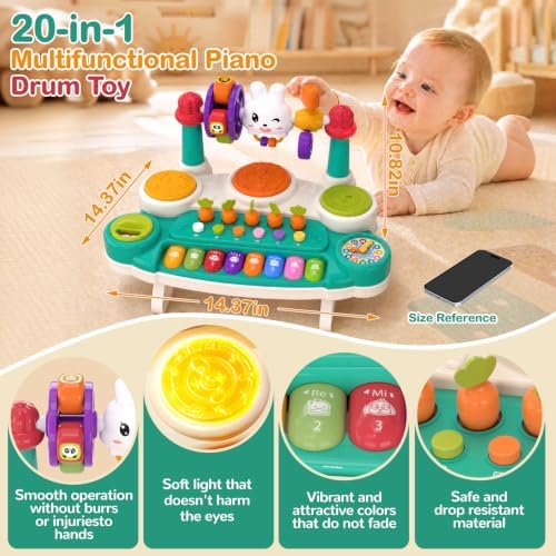 20-in-1 Musical Piano Keyboard Toy, Drum Set for 3+, Blue - Image 4