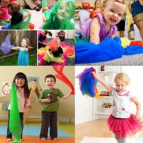 Lolakee Dance Scarves for Kids 12 Pcs - Upgraded Play Scarves for Babies, Toddlers, Children - Movement Square Juggling Silk Music Dancing Scarf - Rhythm Band Pro (6 Colors, 24" x 24") (Pack of 2) - Image 5