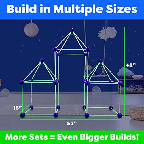Fun Forts Glow Fort Building Kit for Kids - 81 Pack Glow in The Dark STEM Building Toys Indoor Outdoor Play Tent for Kids Construction Toys with 53 Rods and 28 Spheres - Image 5