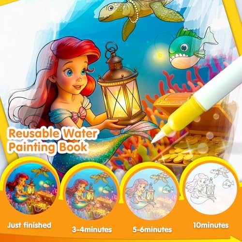 ZHOC Reusable Water Painting Books for Kids – Magic Water Reveal Coloring Books with Water Pens (Mermaid) No-Mess Coloring Book Fun Travel Activity for Ages 3 4 5 6 7 8 - Image 2
