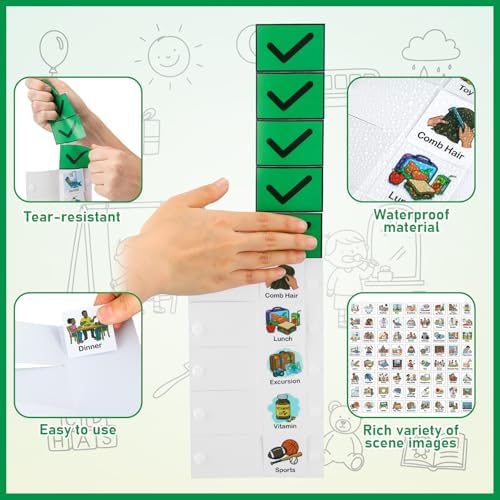 Gueevin 2 Pcs Kids Visual Schedule Routine Chart with 72 Picture Cards, Chore Chart Wall Planner ADHD Tools Bedtime Morning Daily Schedule Board for Kids Autism Downs Syndrome Dementia at Homeschool - Image 3