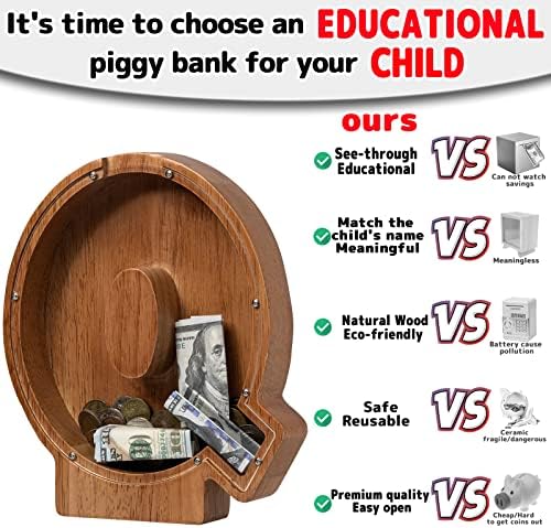 Personalized 12" Extra Large Wooden Letter Piggy Bank for Kids Boys Girls, (Laser Engraved Name) Custom Initial Letter Shape Piggy Bank, Alphabet Coin Bank Grandchildren Birthday - Image 4