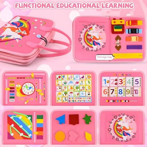 Montessori Busy Board Sensory Toddler Activity Book (Pink) - Image 2