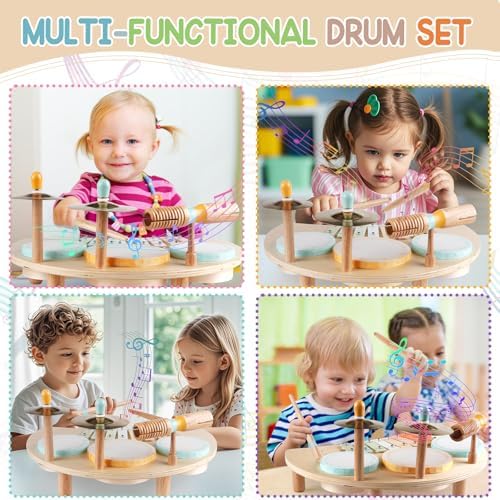 Kids Drum Set, Montessori Toys Wooden Musical Instruments for Baby Toddlers - Image 5