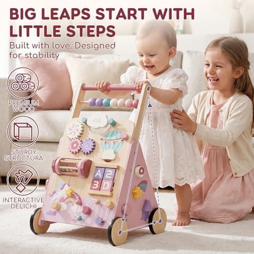 Lehoo Castle Unicorn Wooden Baby Walker, Adjustable Speed Baby Push Walker - Image 2