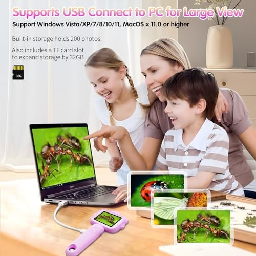 Microscope for Kids, Kids Microscope with Sample Slide, Educational Science Kit, Macro Fixed Focus Kid Mini Microscopes 500x Magnification, 32GB SD Card Include(Purple) - Image 6