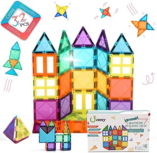 cossy 32Pcs Magnet Tiles Magnetic 3D Building Blocks Set Educational Construction Toys for 3+ Year Kids with Stronger Magnets, Rivets-Fastened, Inspirational, Recreational, Educational, Conventional by cossy