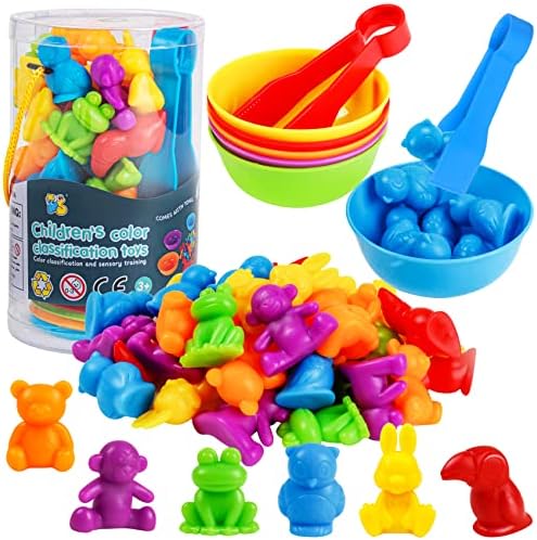 RAEQKS Counting Sorting Toys Matching Stacking Toys with Bowls Preschool Learning Activities for Math Montessori Fine Motor Skills Sensory Animals Toy Sets Gift for Kids Boy Girl Aged 3+ Year by RAEQKS