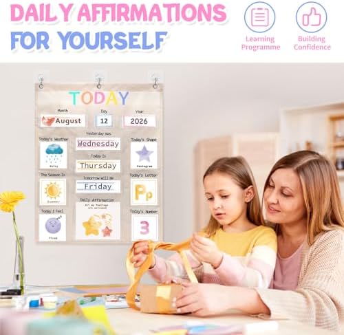 Daily Morning Board Circle Time Calendar Weather Seasons Positive Affirmations Letter Shape Number of the Day Pocket Chart,Toddler Preschool Calendar,Homeschool Morning Work Activity, Pastel Design - Image 5