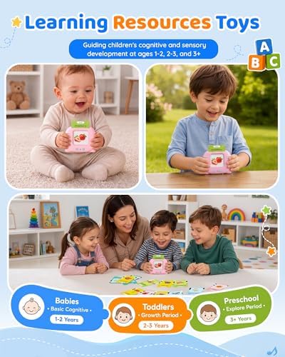 Aullsaty Talking Flash Cards for Toddlers Ages 1-3, 224 Words Montessori Speech Therapy Toys, Autism Sensory Toy, Educational Learning Speech Therapy Birthday Gifts for Boys Girls (Pink) - Image 6