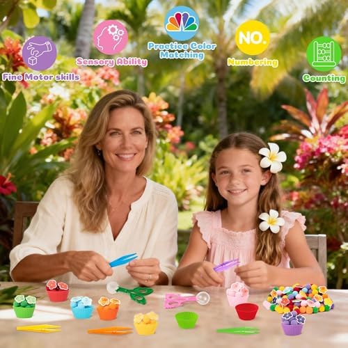 EZdhuawuse Summer Sensory Bin Fillers, 304Pcs Hawaii Flower Fine Motor Toys - Image 6