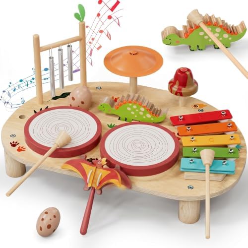 Lehoo Castle Baby Drum Set, Wooden Musical Instruments for Toddlers 2-3 by LehooCastle