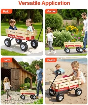 VEVOR 39 inch Pull Along Kids Wagon, Red Rolling Cargo Toy Wagons for Kids, Outdoor Utility Cart for Garden Beach Camping with All Terrain Wheels for Child Present, Supports up to 330 lbs - Image 6