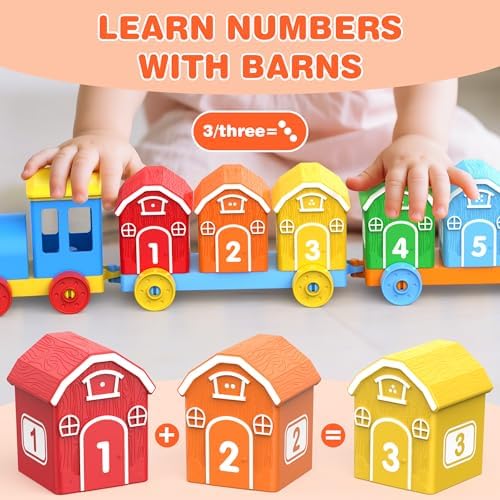 Montessori Learning Toy Toddler Animal Train Counting Barns Puppets - Image 4