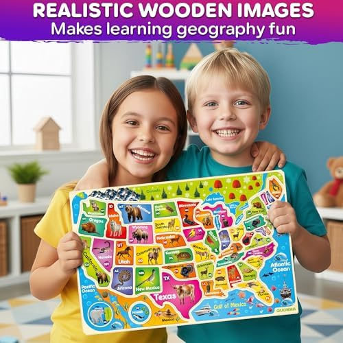 US Map Puzzles for Kids Ages 4-6 - Wooden Toddler Puzzles Ages 3-5 - Image 4