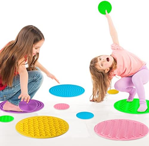 Lenwen 10 Pcs Sensory Mat Discs Sensory Stepping Circles Pads Textured Tactile Toys Stimulation for Calming Play and Early Learning Kids Matching Game Disorder Children ADHD(Candy Color) - Image 4