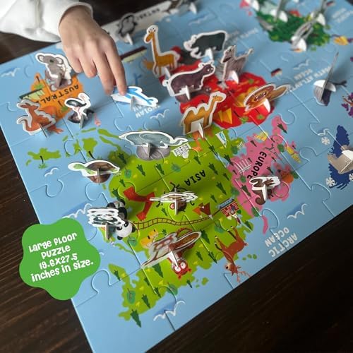 Dinomini Giant World Map Puzzle for Kids - with Interactive Standing Figures - Floor Puzzles for Kids Ages 3-5 - Preschool Learning Activities - Learning & Educational Toys - Image 2