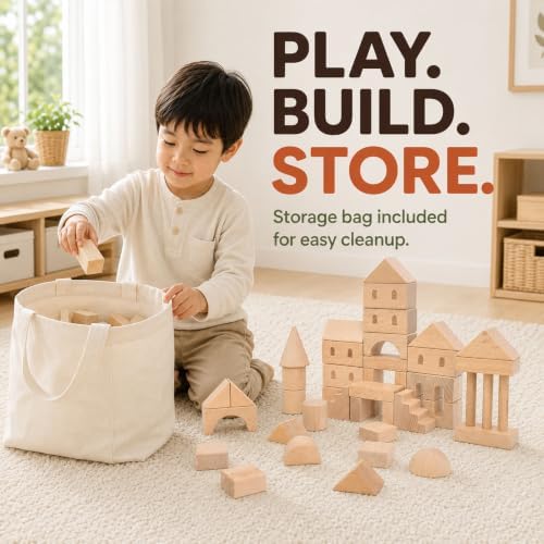 155-Piece Wooden Building Blocks Set with Storage Bag - Image 6