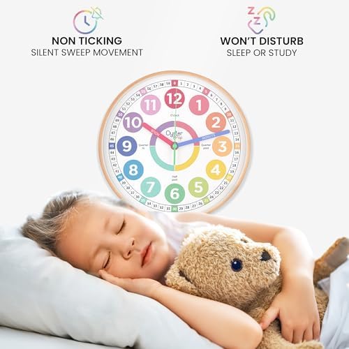 Oyster&Pop Pastel Kids Wall Clock - Silent 10" Analog Learning Clock - Image 4