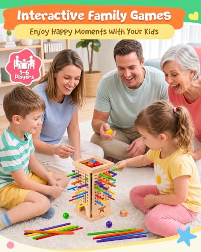 Montessori Wooden Board Games for Kids 4-6, 42 Sticks Ball Drop Dice Game - Image 4