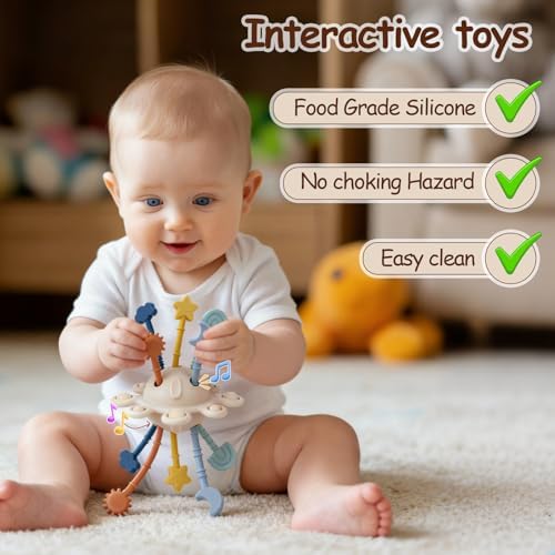 TYRY.HU Silicone Baby Sensory Montessori Toys,Silicone Pull String Fidget Toys for Babies 18 Months+, Travel Toy for Plane, Car, and Stroller, Early Educational Fine Motor Skills Toy for Toddlers - Image 3