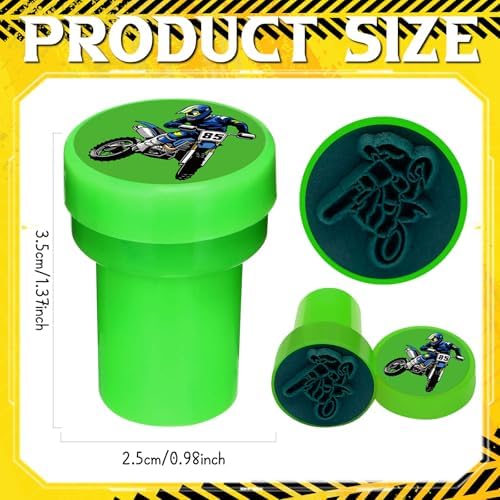 Cinrobiye 24 Pcs Dirt Bike Stampers Party Favor Set, Cute Motocross Stamps for Kids Birthday Party, Classroom Rewards, Sports Prizes, Goody Bag Fillers, Racing Adventure Party Supplies - Image 3