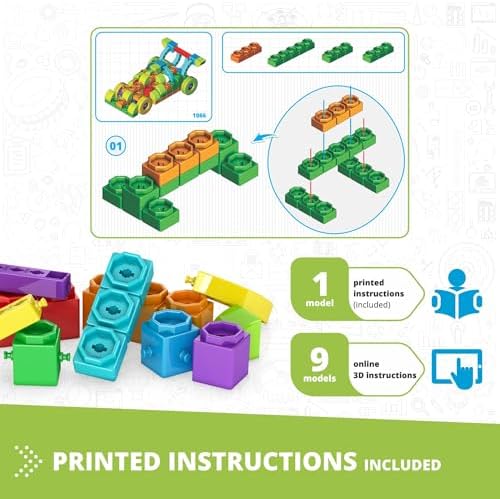 Engino QBOIDZ Racing Car, Building Blocks Ages 4+, STEM Kit for Boys & Girls, Building Toys, Preschool Educational Set, Kindergarten Toys Combining Fun with Learning (10 Models) - Image 3