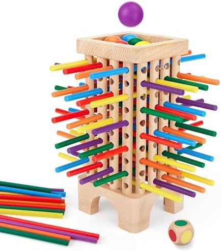 Montessori Game Wooden Board Game, 42 Colorful Wooden Sticks Dice Game Math Educational Toys for 3 4 5 6 Years Old, Fine Motor Skills Toys & Counting Toy Family Game Travel Toys Gifts for Kids by Centtechi