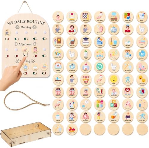 My Daily Routine Chart for Kids with Sliding Checklist – Wooden Visual Schedule Board for 3-5 Years Toddlers, Morning Afternoon Bedtime Activity Chore Chart for Independence Self Discipline by Unknown