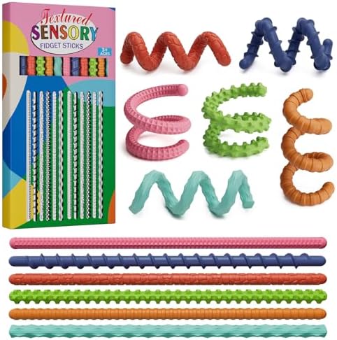 Sensory Fidget Toys for Kids Adults,12PCS Flexible Fidget Sticks for Stress Anxiety Autistic ADHD, Calm Down Travel Airplane Classroom Students Prizes Toys, Stocking Stuffers for Teens Boys Girls by TIKWORK