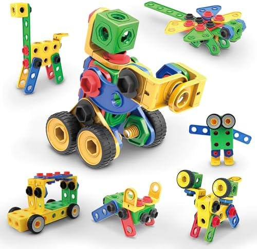 PicassoTiles STEM Learning Toys 105 Piece Building Block Set Kids Construction Engineering Kit Toy Blocks Children Early Education Playset w/IdeaBook, Power Drill, Clickable Ratchet, Age 3+ PTN105 by PicassoTiles