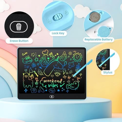 LCD Writing Tablet for Kids, 16 Inch Doodle Board Drawing Pad, Blue - Image 5