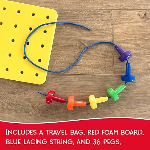 Blu Jay Foam Peg Board Toy - 36 Pegs, Foam Board, Lacing String, Storage Bag - Occupational Therapy Toys - Fine Motor Skills Toys for Toddlers and Kids (Yellow) - Image 6