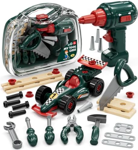 Lehoo Castle Kids Tool Set with Toy Drill, Tools, Take Apart Race Car by LehooCastle