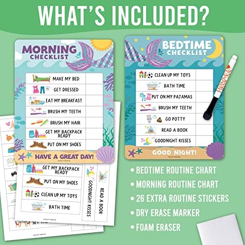 Dry Erase Morning & Bedtime Routine Chart for Kids Stickers Magnetic - Image 3