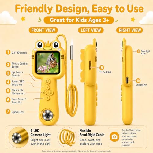 Kids Toy Borescope Camera with Light, 2.4" 1080P Outdoor STEM Toy - Image 6