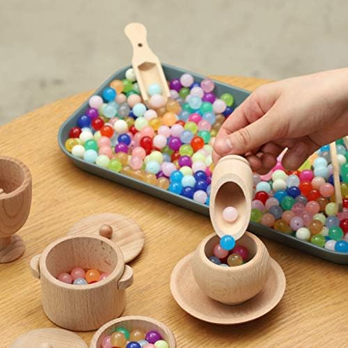 Blue Ginkgo Sensory Bin Tools – Montessori Fine Motor Skills Learning Set for Toddlers and Kids Pretend Play [9 PC] Kitchen Wooden Set with Scoops, Bamboo Tongs - Image 5