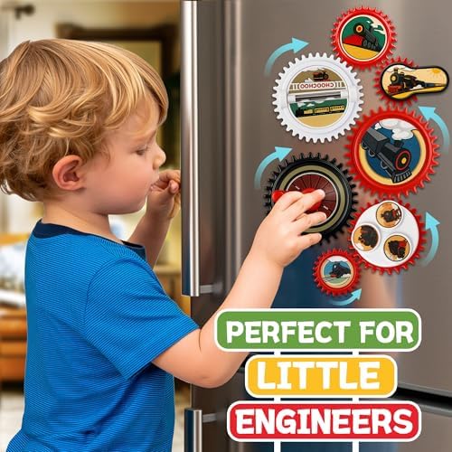 7PCS Magnetic Gear Toy Set, Train-Themed Gear Toys for Toddlers 1-3, Educational STEM Gears Toys for Kids, Cute Fridge Magnets for Toddlers, Montessori Learning Toy Gift for Boys Girls - Image 2