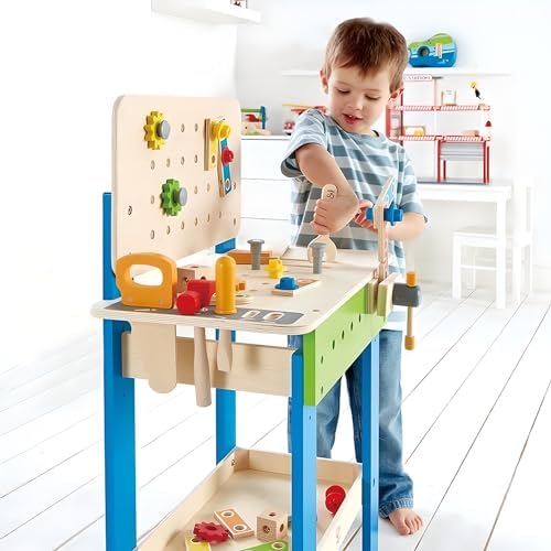 Award Winning Hape Master Workbench Kid's Wooden Toolbench Pretend Builder Set, Multicolor (E3000) - Image 5