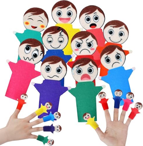 40 Pcs Feeling Finger Puppets Hand Puppets Counselor Gifts Social Emotional Learning Activities with 10 Expression Felt Finger Puppets for Autistic People by ShinyRelief