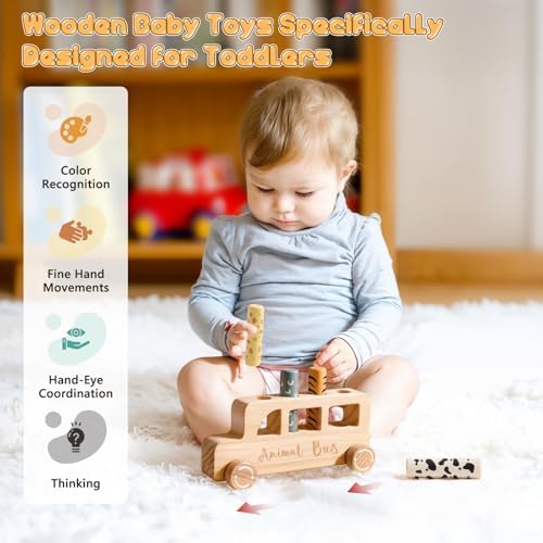 Wooden Pop Up Toys for Babies | STEM Montessori Toys Color Animal Bus for Toddlers | Preschool Learning Toddler Educational Gifts for Kids Boys Girls | Baby Toy Games - Image 3