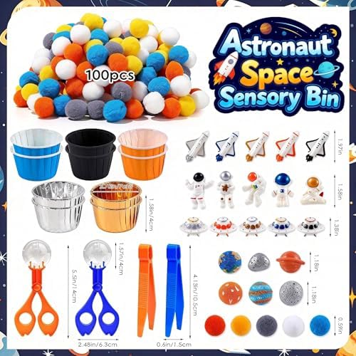 135 Pcs Space Sensory Bin Filler Astronaut Spaceship Counting Sorting Sensory Bin Items Fine Motor Galaxy Counts for Easter Day Spring Summer Sorting Counting Decor - Image 2