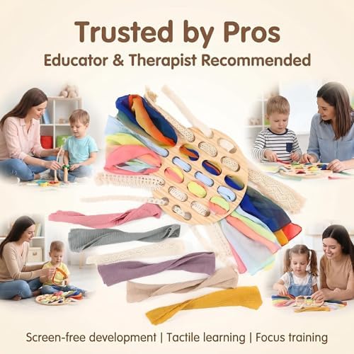 Eray Montessori Wooden Lacing Board for Toddlers 3+, Open-Ended Weaving Board with Play Silks, Threading & Lacing Toy, Fine Motor Skills, Loose Parts Play, Preschool Learning Gift - Image 6
